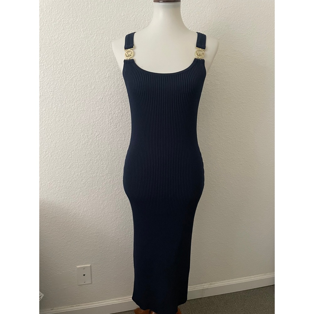 Michael Kors Ribbed Midi Dress Women M Bodycon Column Quiet Luxury